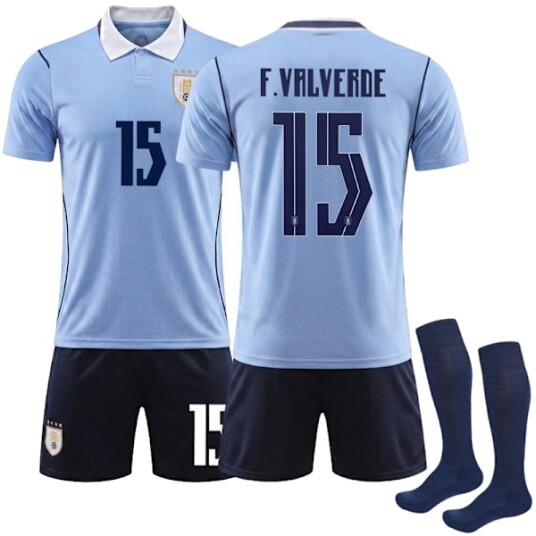 2026 Uruguay Hjemmedrakt Barn Voksen Fotballtreningstrøye Nr.15 VALVERDE Fotballtrøyesett 15