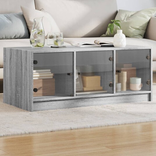 Salongbord med glassdører grå sonoma 102x50x42 cm 8721012213685 Salongbord med glassdører grå sonoma 102x50x42 cm 8721012213685