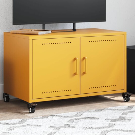 TV-benk sennepsgul 68x39x43,5 cm kaldvalset stål 846641