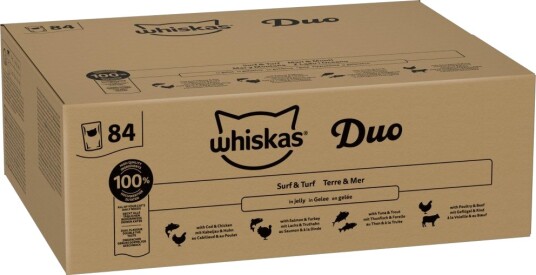 Whiskas Våtfôr Adult 1+ Surf And Turf Duo I Gelé 84 X 85 G Whiskas Våtfôr Adult 1+ Surf And Turf Duo I Gelé 84 X 85 G