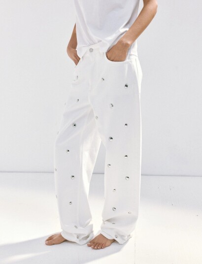 Mango Straight Fit Jeans With Studs White 38