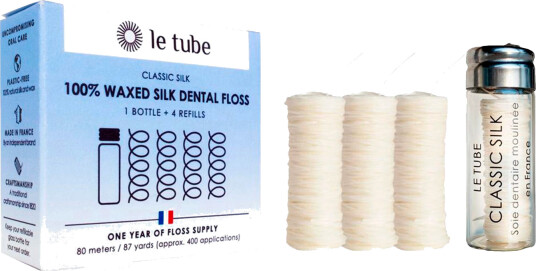 Økologisk silke tanntråd LE TUBE Classic 4 x 20 mtr. + Glassdispenser Økologisk silke tanntråd LE TUBE Classic 4 x 20 mtr. + Glassdispenser