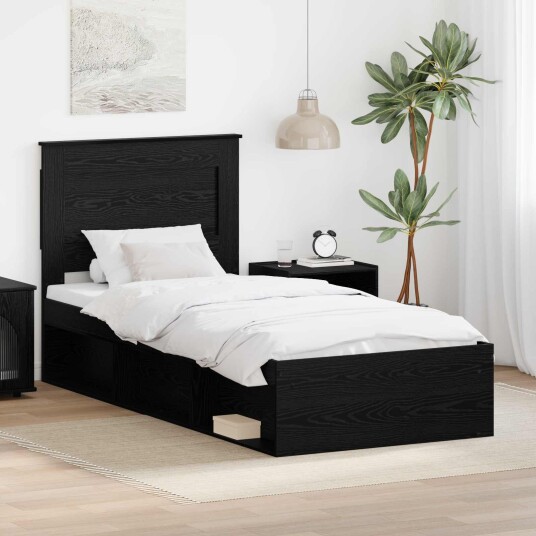  Sengestamme med hodegjerde Svart 90 x 200 cm Massiv furu