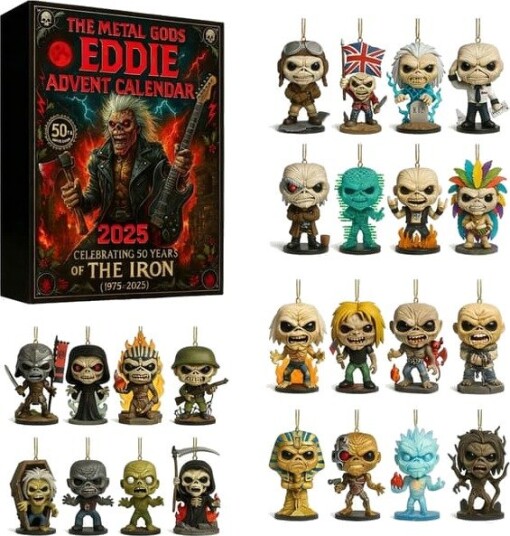 Eddie Adventskalender – Julekalender 24 dagers Jul Nedtellingskalender Iron Maiden figur blindboks Perfekt Julegave for Rockemusikkfan