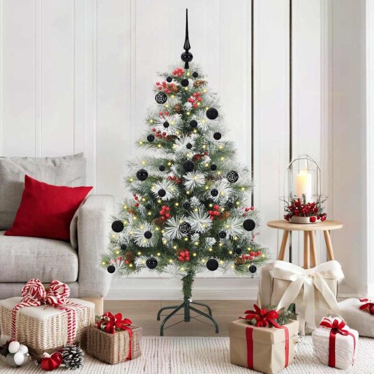 vidaXL Kunstig juletre Grønn og hvit 150 cm PVC og Metall og Plast