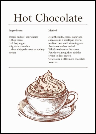 Hot Chocolate Recipe Plakat Plakat / 40x50cm