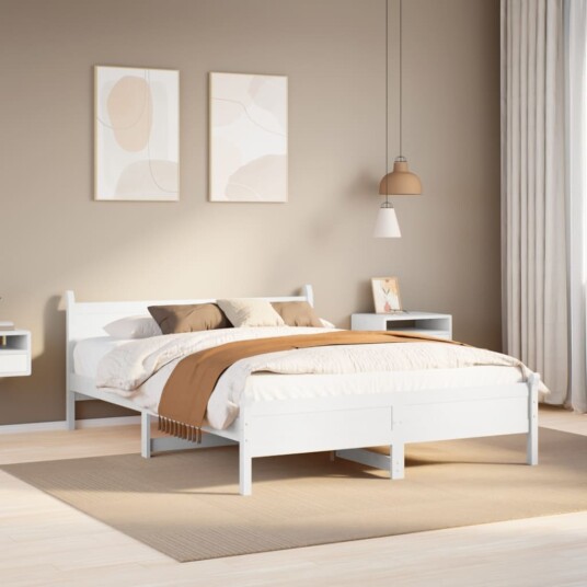 Sengeramme uten madrass hvit 140x190 cm heltre furu 8721158396174 Sengeramme uten madrass hvit 140x190 cm heltre furu 8721158396174