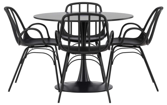 Venture Design Glade & Dyrön spisegruppe Svart/svart 4 stoler & bord 100 cm