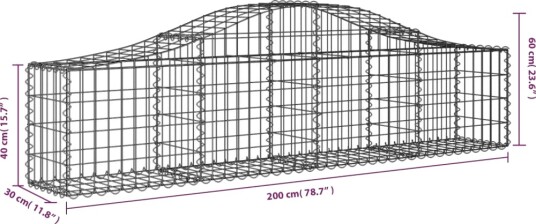 vidaXL Gabionkurv buet 200x30x40/60 cm galvanisert jern