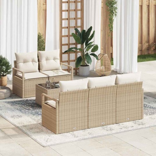 vidaXL Sofa sett 6 stk. 5 Antall seter Beige og krem polyrotting