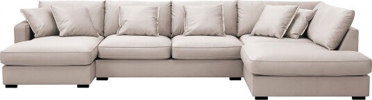 Rossita Lyx 5 seters venstrevendt U formet ekstra dyp sofa med divan og sjeselong i fløyel   Beige