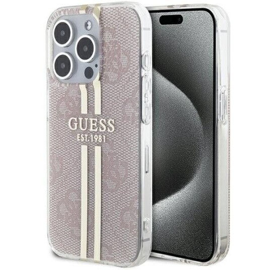 Guess IML 4G Gold Stripe Mobildeksel til iPhone 14 Pro Max - Rosa