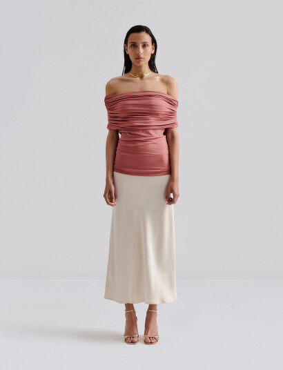 Malina Ariel Jersey Off Shoulder Top - Pink - XL