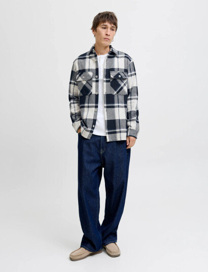 Jack & Jones Jprrayle Melange Check L/S Overshirt Sn - Navy - S Jack & Jones Jprrayle Melange Check L/S Overshirt Sn - Navy - S