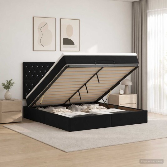 vidaXL Ottoman seng med madrass Svart 140 x 200 cm Fløyel