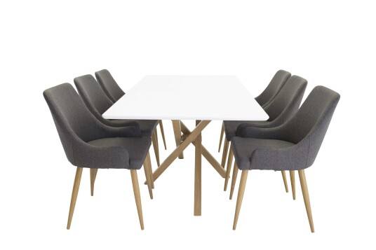 Venture Design Piazza & Plaza spisegruppe Hvit/grå 6 st stoler & bord 180 x 90 cm