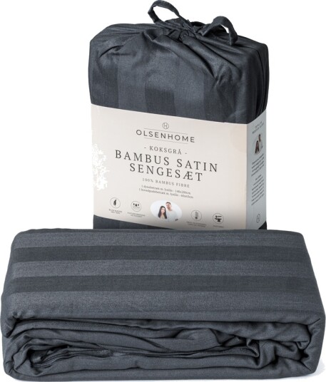 OlsenHome Bambus sengetøy - 140x220 cm - 100% Naturlig bambus - - Koksgrå satengvevd dynetrekk
