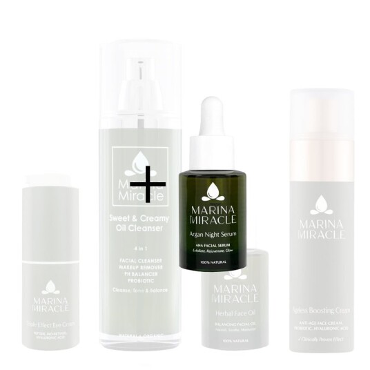 Marina Miracle Stor hudpleiepakke For normal / sensitiv / eksem hud Ageless Boosting Cream 50ml / Argan Night Serum 30ml Marina Miracle Stor hudpleiepakke For normal / sensitiv / eksem hud Ageless Boosting Cream 50ml / Argan Night Serum 30ml