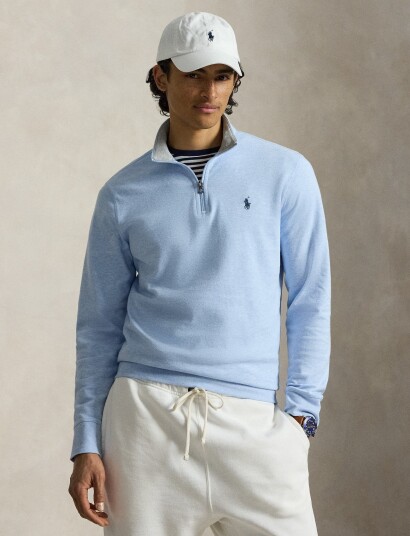 Polo Ralph Lauren Luxury Jersey Quarter Zip Pullover Blue XL