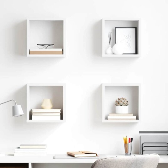 Vegghyller kubeformet 4 stk hvit 26x15x26 cm Vegghyller kubeformet 4 stk hvit 26x15x26 cm