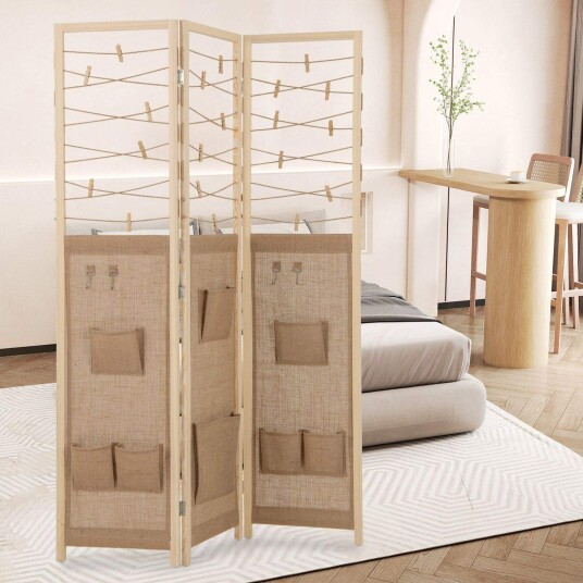 3 panels romdeler med oppbevaring 120x170 cm treramme 3 panels romdeler med oppbevaring 120x170 cm treramme