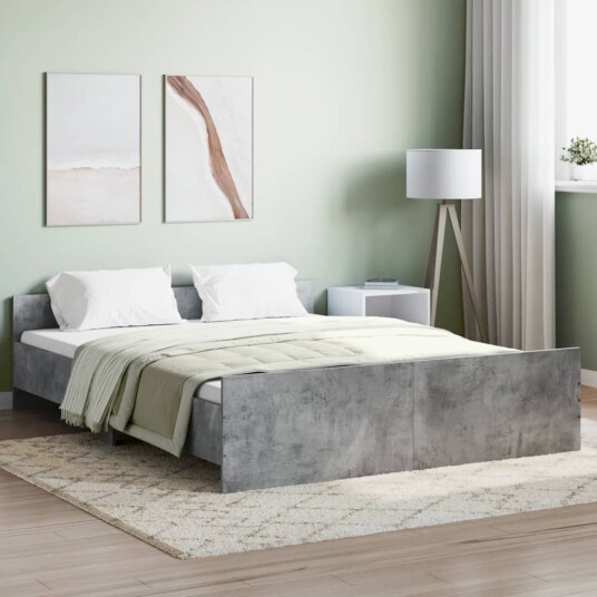 vidaXL Sengeramme med hode- og fotgavl betonggrå 140x200 cm 8721012157064