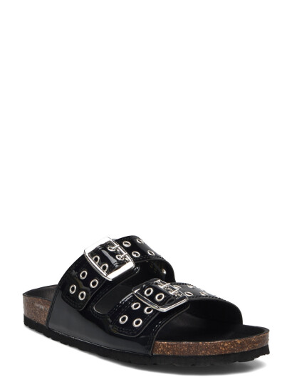 Bianco Biamiami Two Buckle Slide Patent Leather - Black - 41