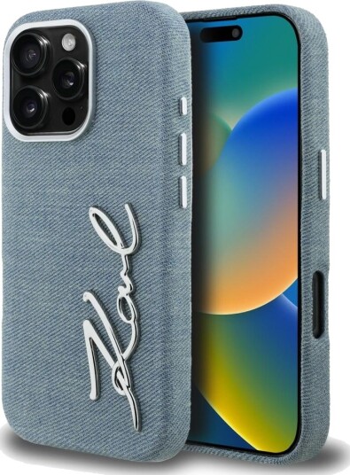 Karl Lagerfeld Mobildeksel til iPhone 16 Pro med Signaturlogo i Denim - Blå