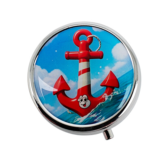Pilleboks Maritime Motiv Rund Metall Pilleboks ANKER