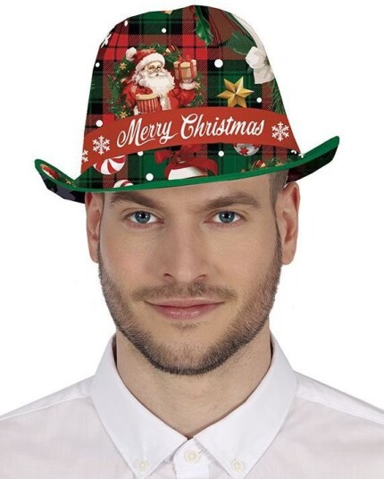 Fedorahatt med Julemotiver og "Merry Christmas" Tekst Fedorahatt med Julemotiver og "Merry Christmas" Tekst