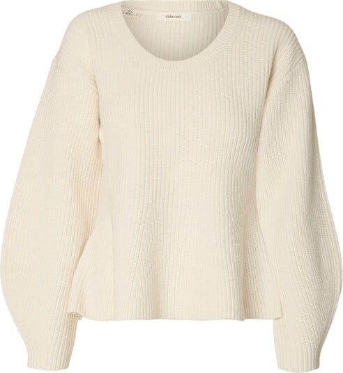 Selected Slwellie Ls Shaped Knit U Neck EGRET XXL
