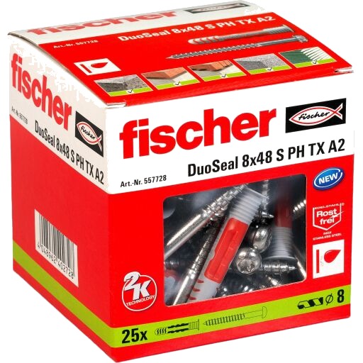 Fischer DuoSeal Våtromsplugg 8x48mm A2 med skrue - 25 stk