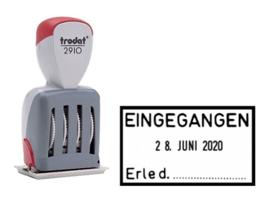 Trodat Classic 2910/P04/C9 Stempel Stanseplate Standardtekst Dato 4 Mm Eingegangen 54 X 30 Mm
