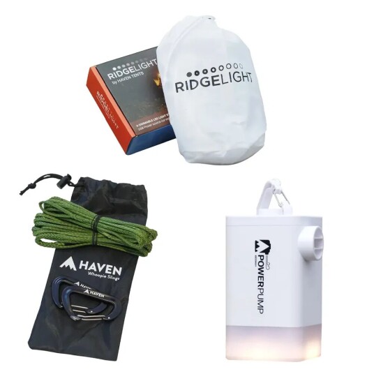 Haven Tent tilbehørspakke - PowerPump, Ridgelight, Whoopie Slings Haven Tent tilbehørspakke - PowerPump, Ridgelight, Whoopie Slings