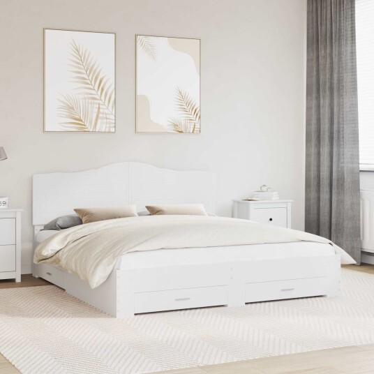 Sengestamme med hodegjerde Hvit 200 x 200 cm Konstruert tre