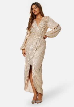 Bubbleroom Occasion Sparkling Wrap Gown Gold S Bubbleroom Occasion Sparkling Wrap Gown Gold S