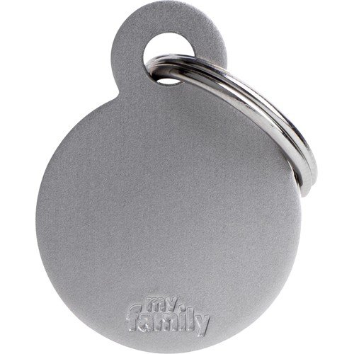 Myfamily Grå ID-tag for hund - Sirkel i aluminium med gravering