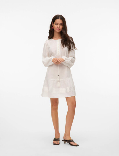 Vero Moda Vmolya Ls Short Dress Wvn Ga   White   XS