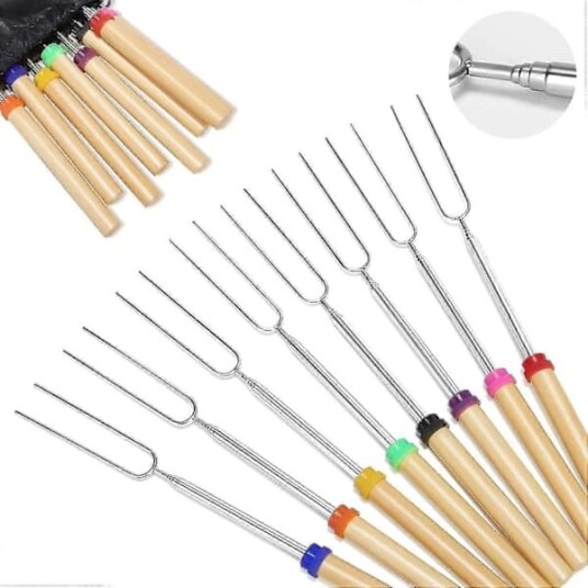 8 stk. Marshmallow Grillspyd Teleskopiske spyd med trehåndtak Bålpanne Pølse Grillverktøy med pose 8 stk. Marshmallow Grillspyd Teleskopiske spyd med trehåndtak Bålpanne Pølse Grillverktøy med pose