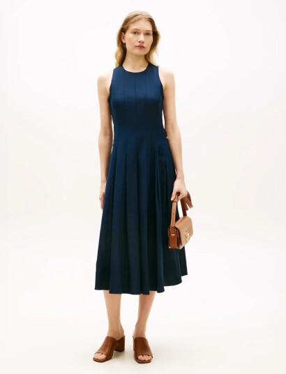 Tommy Hilfiger Linen Blend Hourglass Midi Drs Navy 36