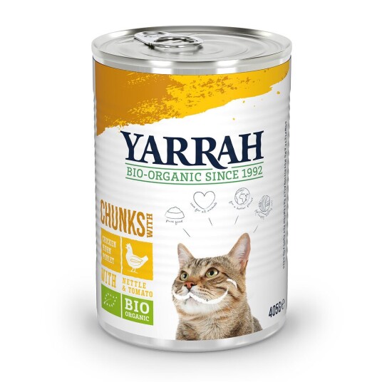Yarrah Bio Biter 1 X 405 G Økologisk Kylling Med Økologisk Brennesle & Økologiske Tomater I Saus