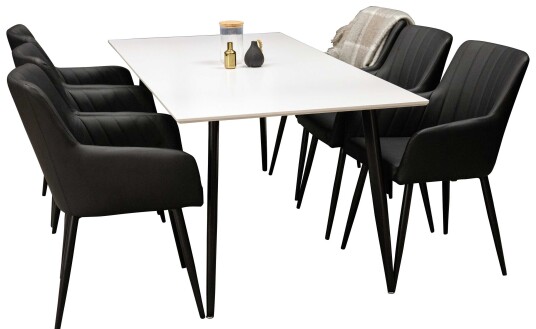 Venture Design Polar & Comfort spisegruppe Hvit/svart 6 st stoler & bord 180 x 90 cm
