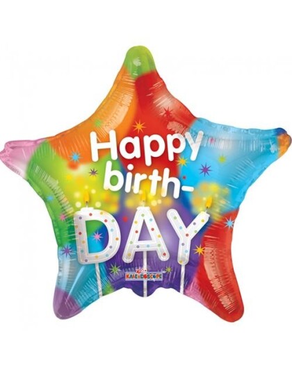 Happy Birthday Stjerneformet Folieballong med Motiv av Ballonger 46 cm