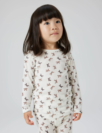 name it Nmfwang Wool Rib Ls Top Aop - White - 98