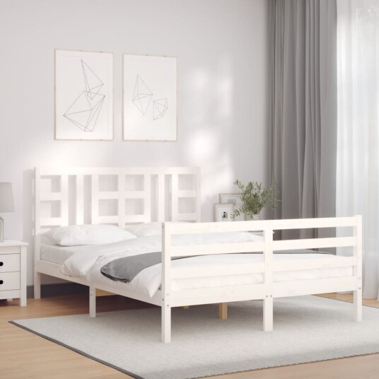 vidaXL Sengeramme med hodegavl hvit 4FT6 double heltre