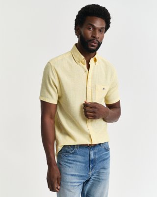 Regular fit kortermet skjorte i bomullslin BANANA YELLOW XXL
