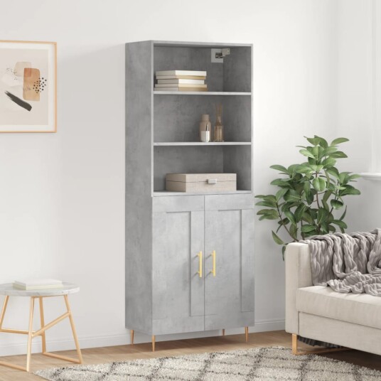 vidaXL Highboard betong grå 69,5x34x180 cm konstruert tre 8720845933128