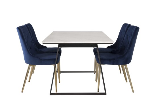Venture Design Estelle & Velvet spisegruppe Hvit/blå 4 st stoler & bord 140 x 90 cm