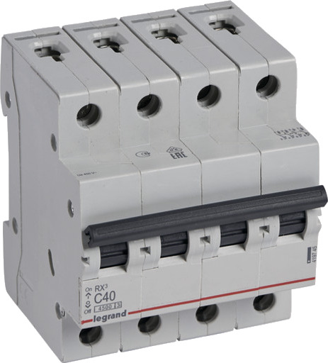 Legrand 3 stk RX³ MCB automatsikring C40 4P 4M 4,5kA