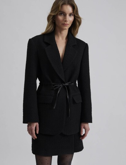 Malina Elodie Drawstring Boucle Blazer Black XS